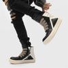 2024 Autumn/Winter Men's Trendy Genuine Leather High-Top Black & White Thick-Soled Boots