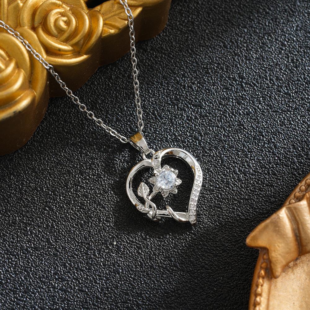 

Women Fashion Necklace Dazzling Rose Love Pendant Micro Inlaid Zircon Necklace Timeless Gold Silver Plated Necklace For Gift For