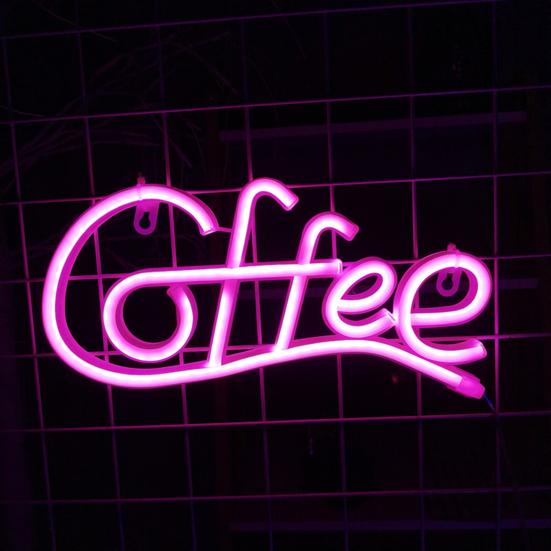 Coffee Letter Neon Sign Lamp Creative Shape Battery-Powered Flicker Free Low-Power Consumption LED Neon Light