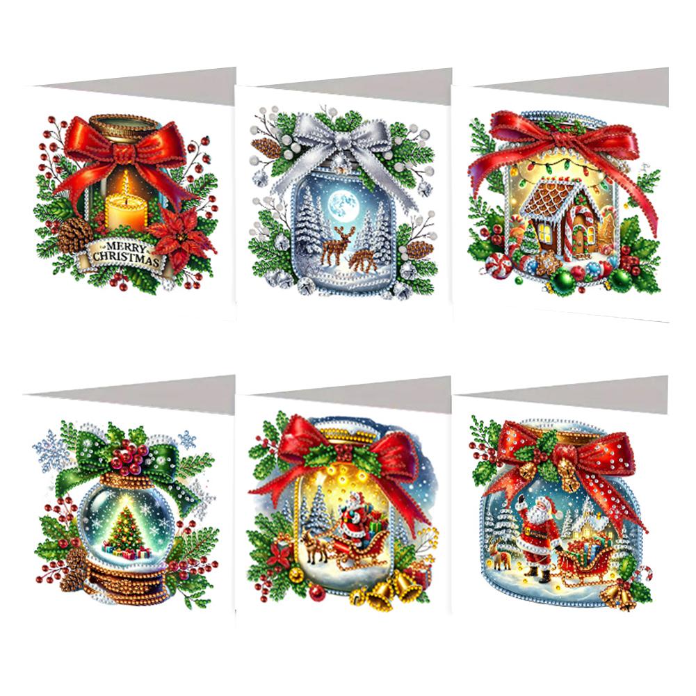 6PCS DIY Xmas Designs Diamond Painting Greeting Card Set Rhinestone Diamond Art Mosaic Postcards Congratulations Cards & Gifts