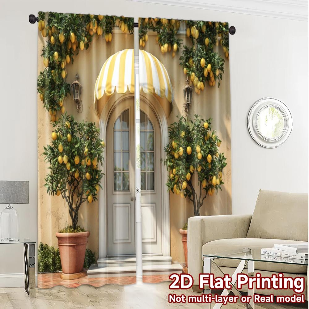 Modern Flat Printing Curtains Without Rod Lemonarchway Drapes Semi Versatile All Suitable Light Filtering Set Of 2 Made Polyester