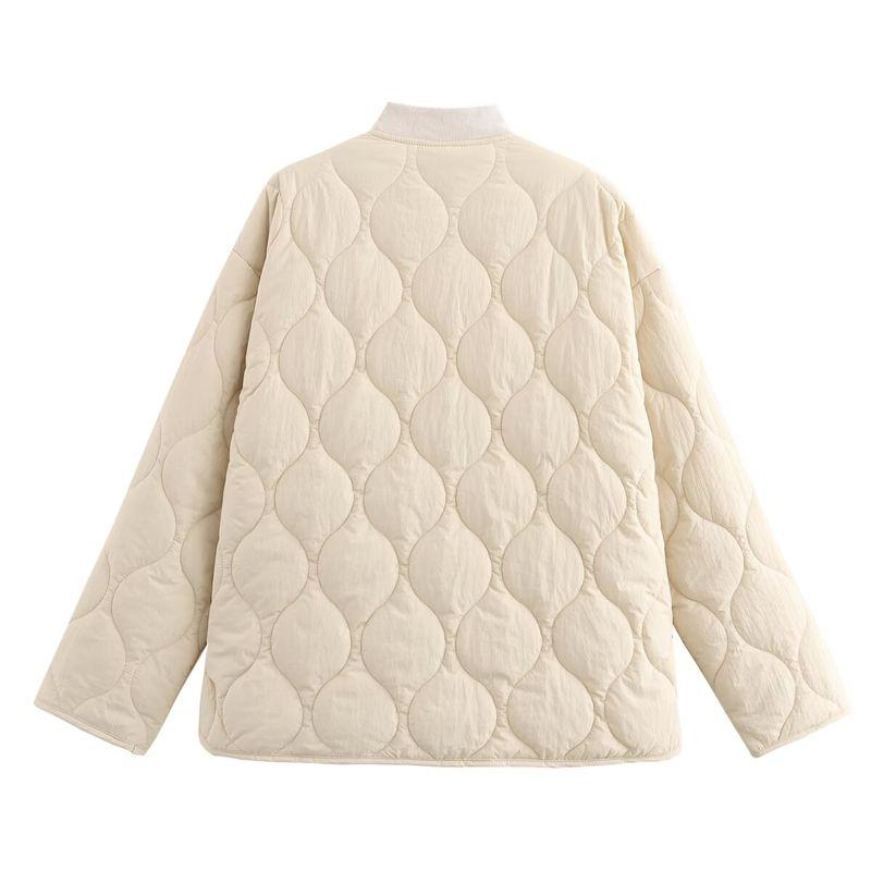 Jnleaog Autumn New Women's Clothing Fashion Style French Fashion All-Match Leopard Print Lining with Thread Collar Cotton-Padded Coat
