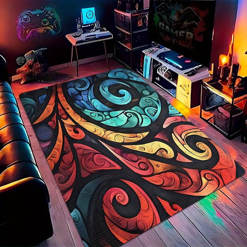 Colorful Abstract Swirl Pattern Printed Flannel Rug Machine Washable Soft Carpet For Living Room Bedroom Modern Artistic Decor