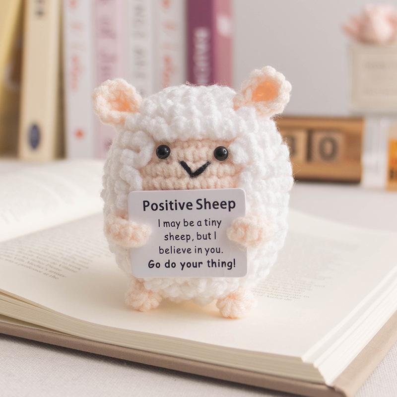 Funny Crochet Positive Inspirational Emotional Support Cat Doll Home Room Decoration Handmade Knitted Cat Desktop Ornament Gift