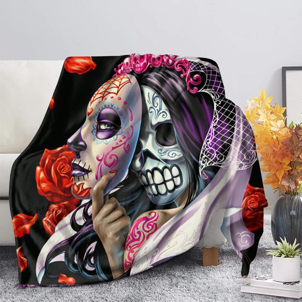 Skeleton Themed Gothic Blanket, Office Nap, Flannel Blanket, Men's Gift, Decorative Blanket