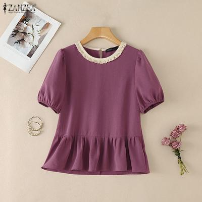 Blusa Estiva Casual da Donna a Maniche Corte, Patchwork, Girocollo, Larga