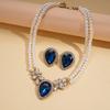 Turquoise Blue Diamond Flower Stud Earrings Necklace Light Luxury Niche Clavicle Chain Premium Jewelry Set