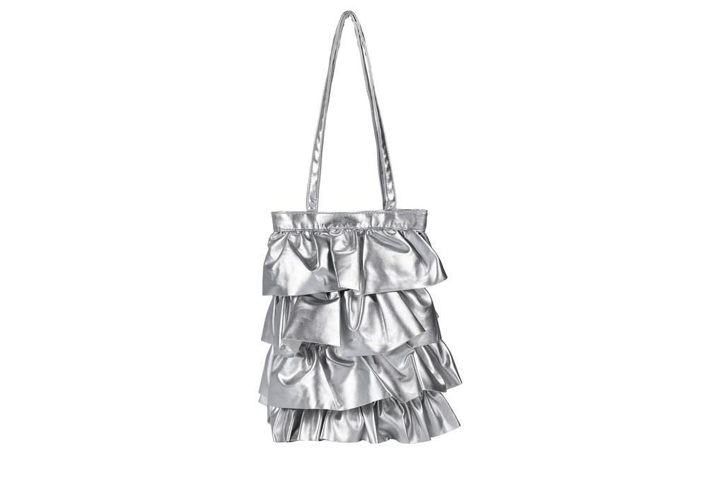 Harugio Frill Tote Bag, Frill Bag, Tiered Bag, Pleated Tote Bag, Shoulder Bag, Women's Handbag, Black, White, Silver, Korean Style, Stylish, Cute