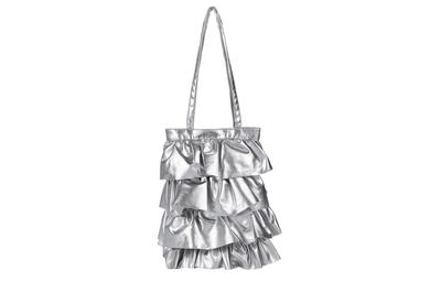 Harugio Frill Tote Frilled Tote Tiered Pleated Tote Shoulder Korean Cute Bag, Bag, Bag, Bag, Bag, Women's Handbag, Black, White, Silver, Style,