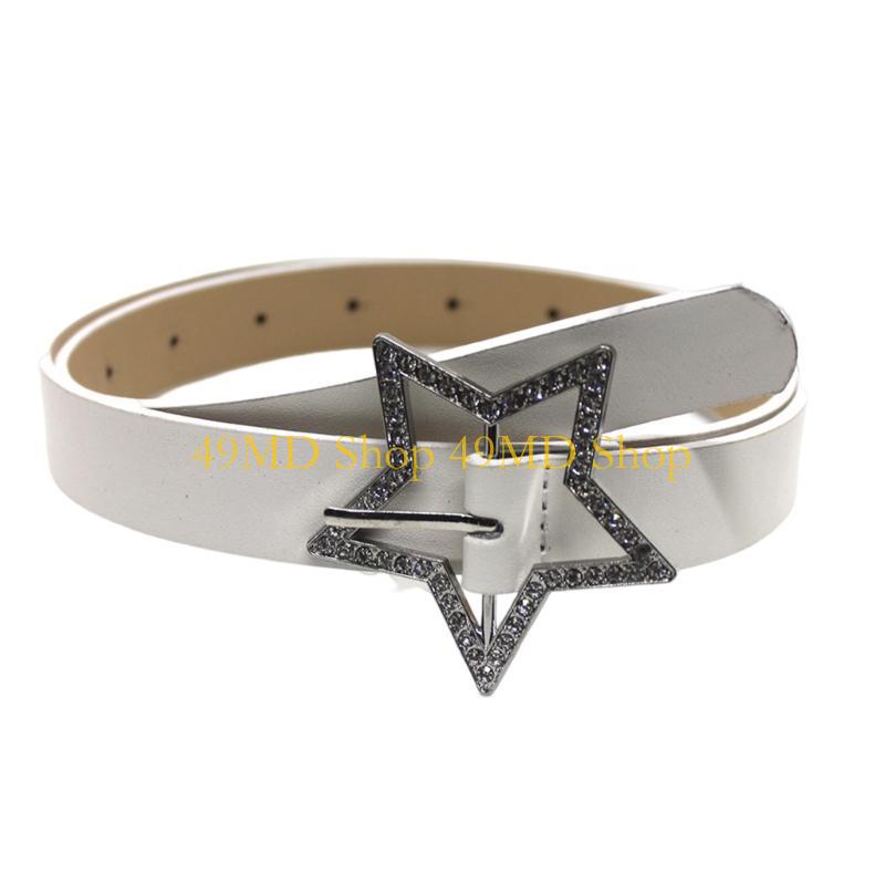 

49MD Ultra-flashing Waist Belt Jean Belt PU Vintage Star-Buckle Casual Ceinture Belt білий