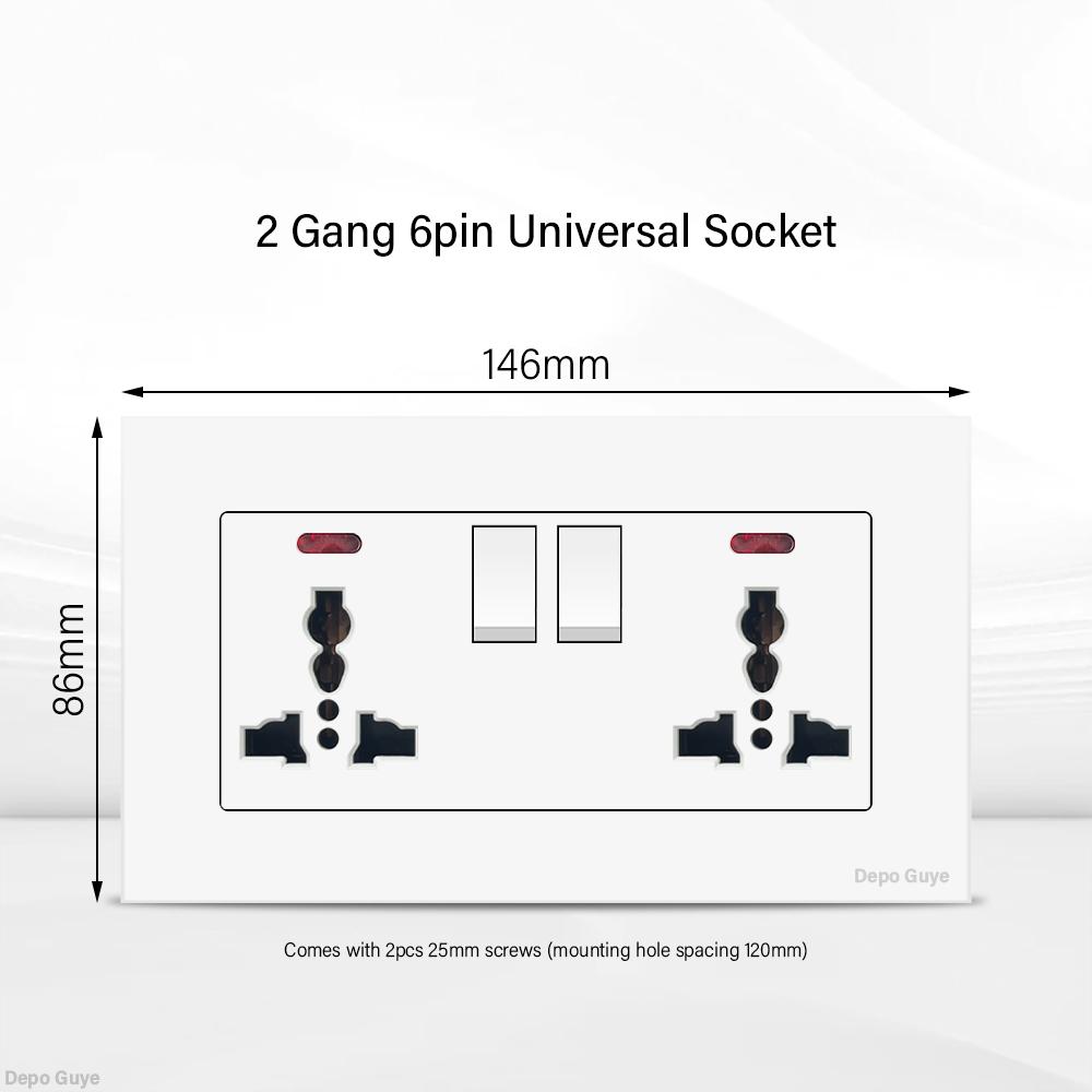 UK 13A Wall Socket with USB Type C 18W Quick Charge Power Outlet,Universal Electrical  Wall Light Switch Dual 3-pin Socket 220V