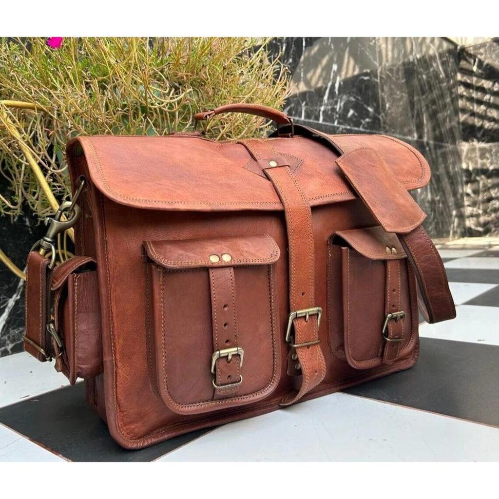 Men's Messenger Shoulder Laptop Bag Briefcase Vintage Leather Satchel Bag