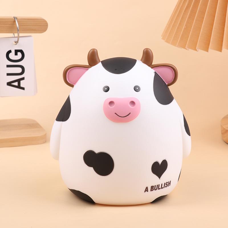 Niedliches Cartoon Kuh Sparschwein Kreatives Vinyl Sparschwein Kinder Geldsparspielzeug Münzbanken Desktop-Ornamente Kindergeschenke