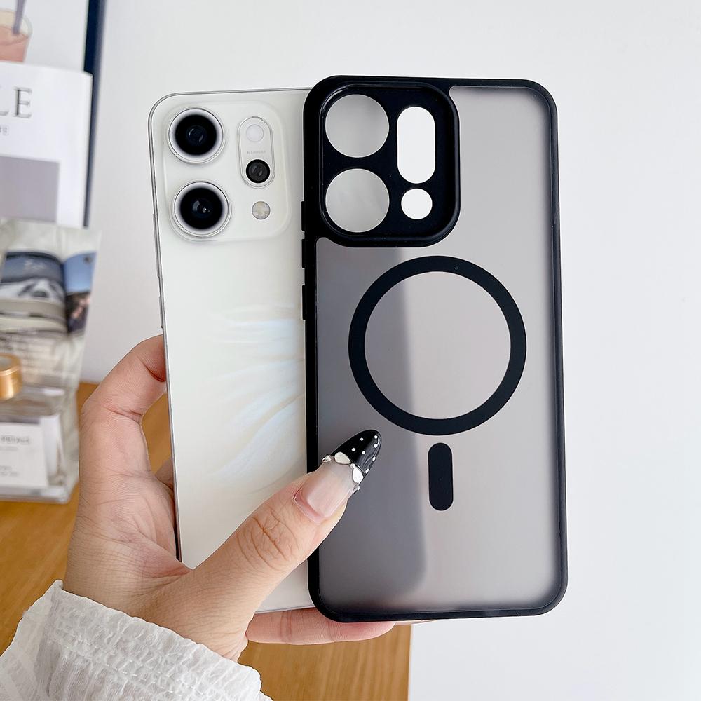 KEYSION Magnetic Phone Case for OPPO Reno 14 Pro 5G Silicone+PC Matte Translucent Clear Shockproof Cover for OPPO Reno14 F 5G