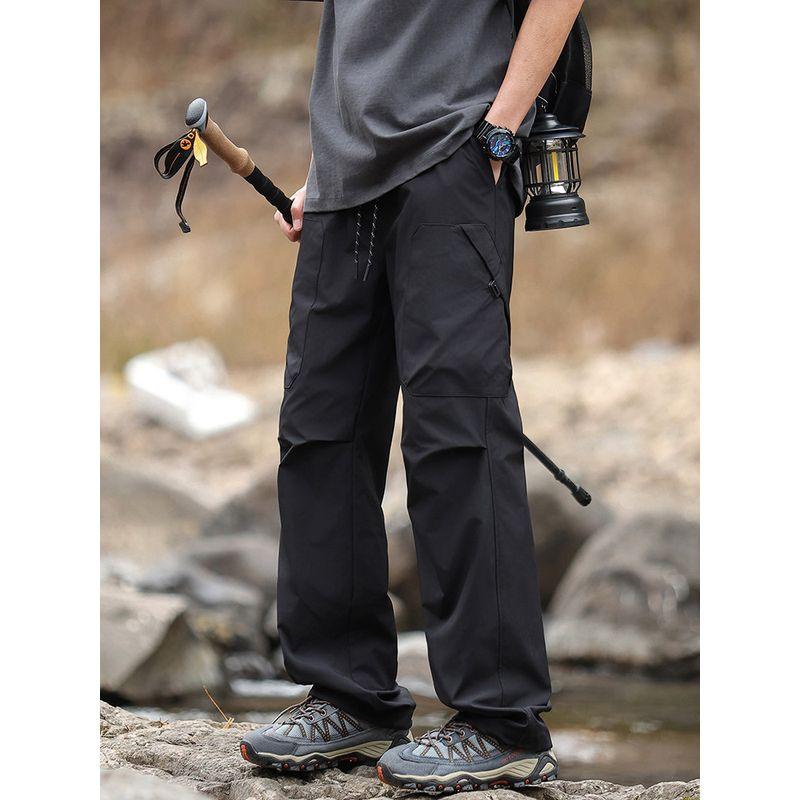 Wassup Outdoor Ice Silk Sports Parachute Cargo Pants for Men, Summer Multi-Pocket Lightweight Casual Straight-Leg Long Pants