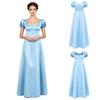 Maxikleid mit quadratischem Ausschnitt und Puffärmeln, mit Kunstperlen, Empire-Taille, Knöpfe hinten, Satin, Regency-Kleid für Damen, Party, Ball