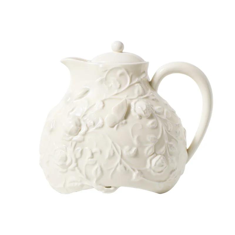 Rose Emboss Ceramic Teapot Black Tea Cup Saucers Set Retro Afternoon Tea Coffee Cup Saucer Couple Cup Set Home Drinkware Mug