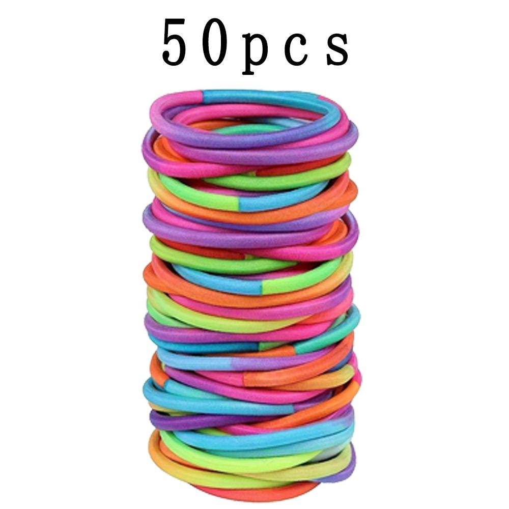 50Pcs 4mm Multi-Color Elastic Hair Ties - No-Damage Ponytail Holders, Knit Bands For Women, Men & Girls - Simple,Stylish