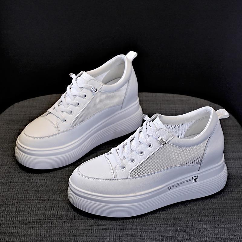 Trend autumn new muffin breathable inner height increase women's shoes mesh white shoes casual sports shoes