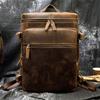 Sac à dos en cuir pour homme Rétro Sac à dos cylindrique en cuir Crazy Horse Cuir de vachette première couche Sac d'école pour étudiant Sac de voyage