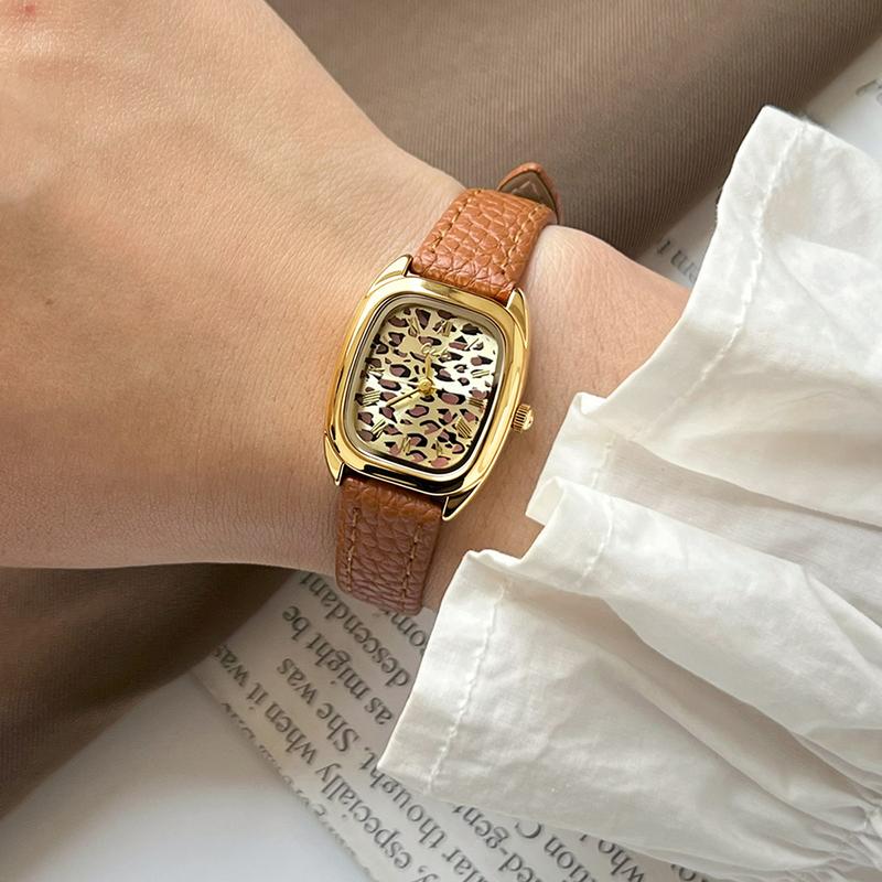 GEDI Woman Watch Elegant Wristwatches Ladies Watches Luxury Vintage Niche Leopard-Print Leather Strap Quartz Watches