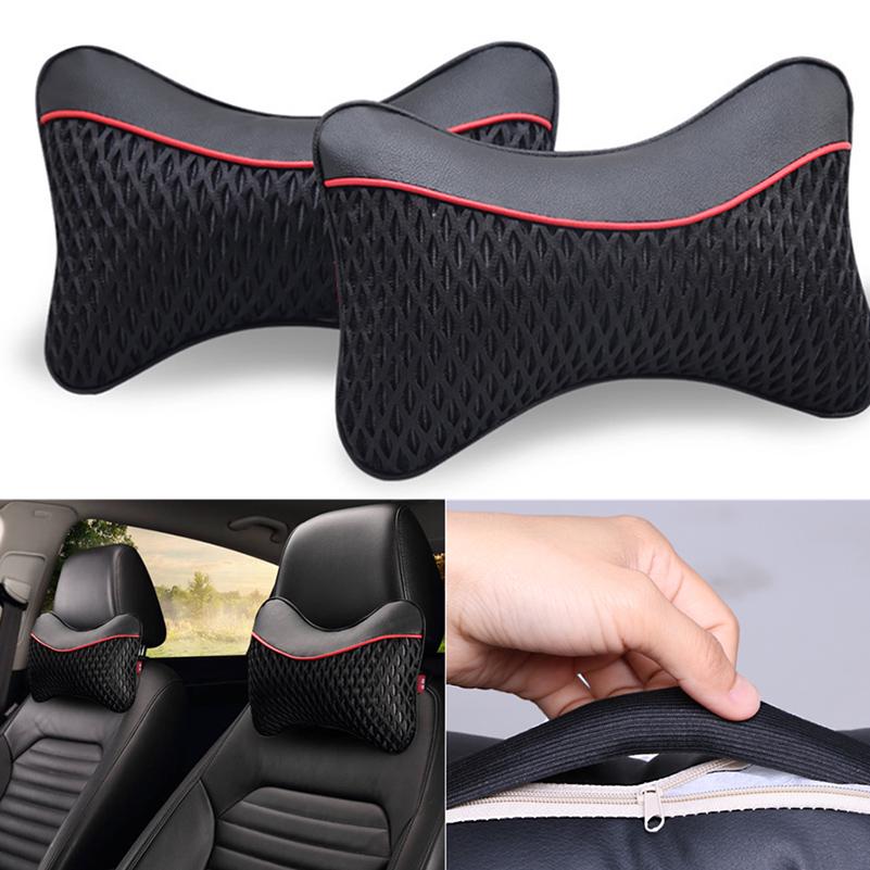 Buy GZDL 2Pcs Soft Cotton Car Headrest Neck Pillow Black PU Leather