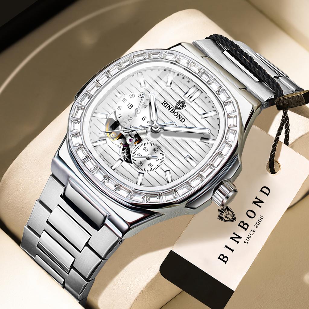 BINBOND Original Automatic Tourbillon Men's Watch Mechanical Wristwatches For Men Luxury Luminous Waterproof Skeleton Reloj