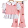 Modisches Mädchen-Set Sommer Kinder Niedliches Fake-Zweiteiler Kurzarmshirt + Schlaghose Set