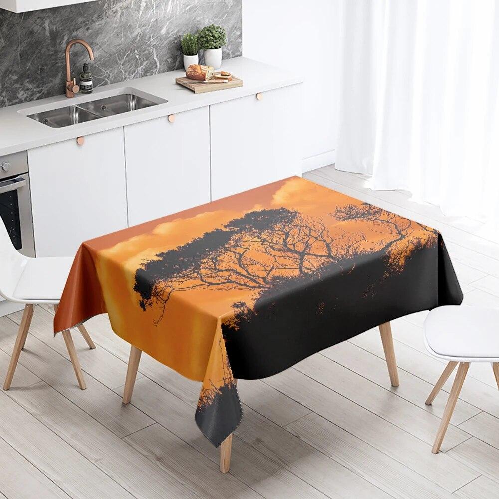 Tischdecke Natürliche Bäume Sonnenuntergang   Fleckabweisend Wasserdicht Rechteckig  Küchentisch Heimdekoration