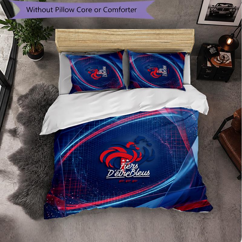 France Football Pattern 3 Pieces Bedding Set Soft Microfiber Duvet Cover with Pillow Cases for Bedroom