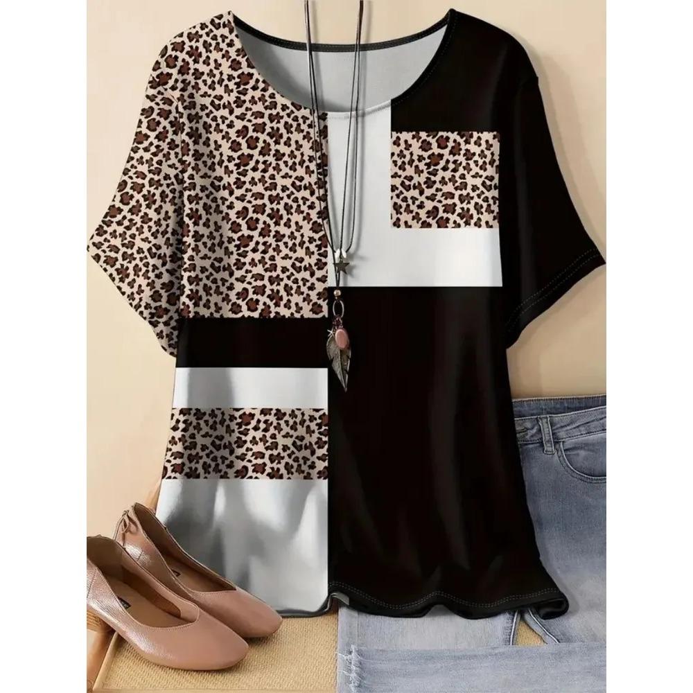 Summer Women's Casual Fashion Creative Casual Daily T-shirt Loose Casual T-shirt 3D Digital Color Printed T-shirt