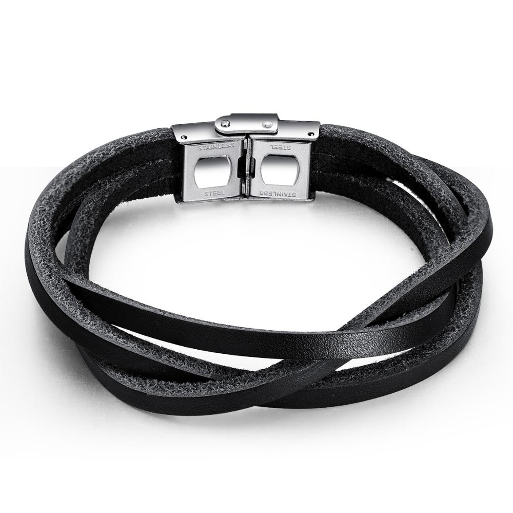 Custom Logo Fashion Cuff Bracelet for Men New Design Stainless Steel and Leather 21cm чёрный
