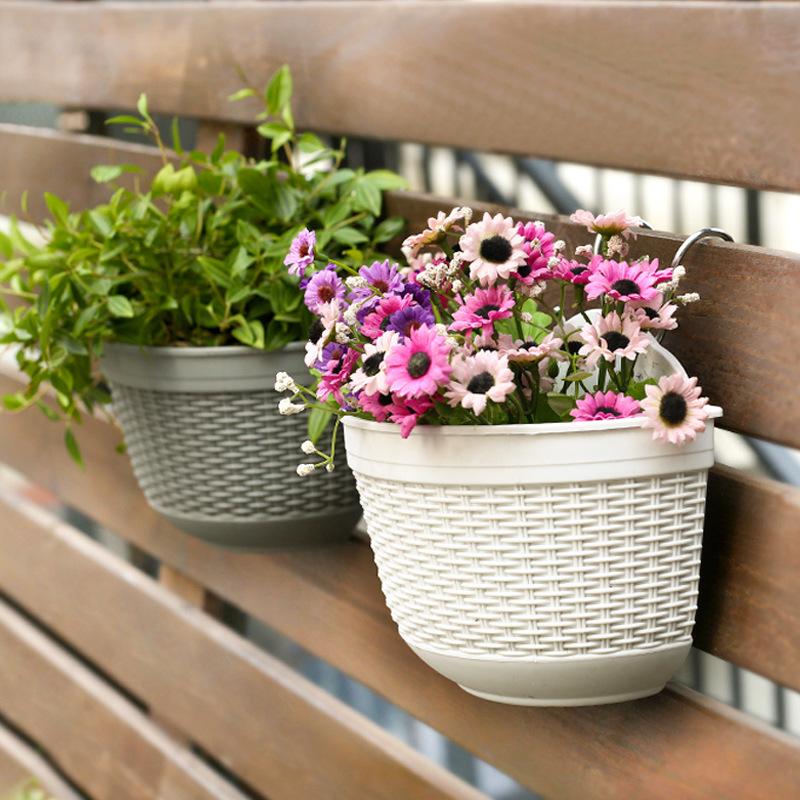 Semi-Circular Wall-Mounted Flower Pot Plastic Imitation Rattan Hanging Succulent Green Radish Special Balcony Decoration Contain