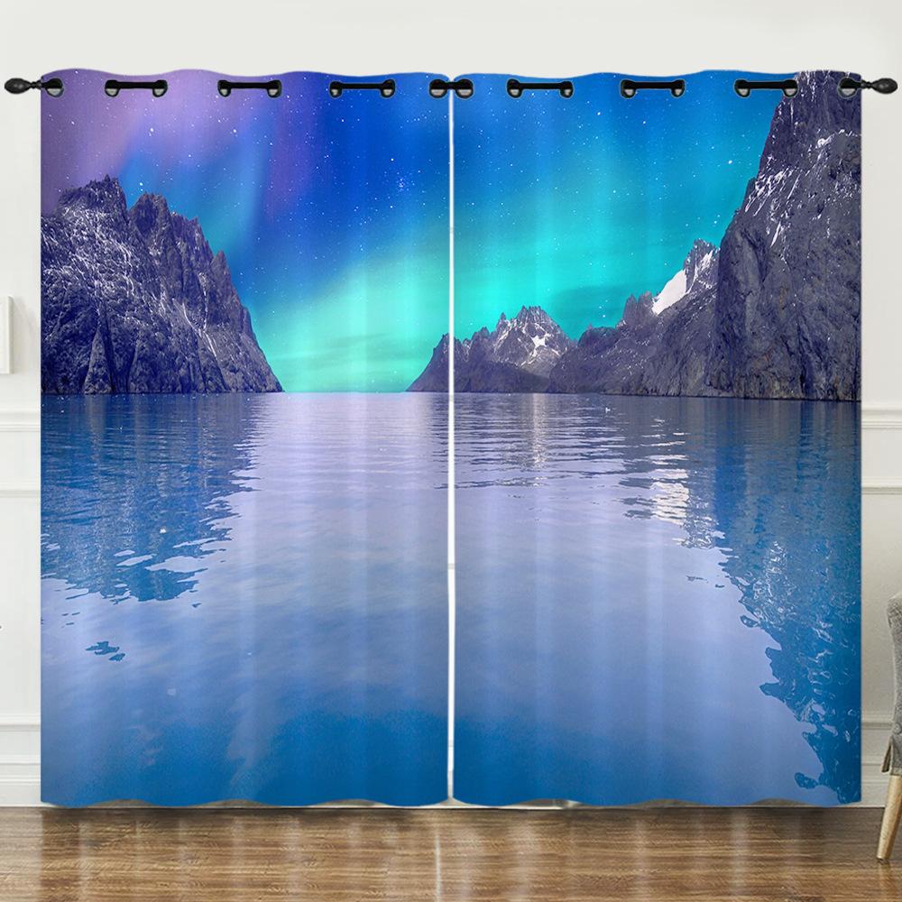 Curtain Bedroom Curtain Digital Printing Aurora Blackout Curtain Fabric No Punching