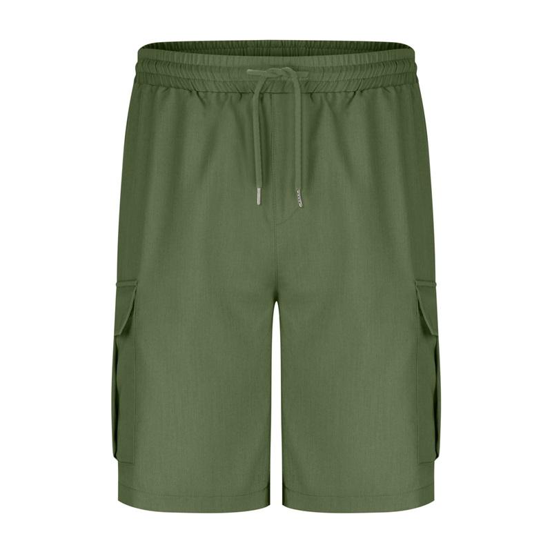 Men's Solid Color Drawstring Elastic Waist Multi-pocket Straight Five-point Pants Shorts Overalls Casual Pants