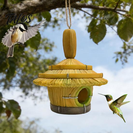 Decorative Bird Hut for Trees Thatched House, Resin Weatherproof Sun Resistant Nesting Box Hanging Shelter Outdoor Garden Backyard Decor House