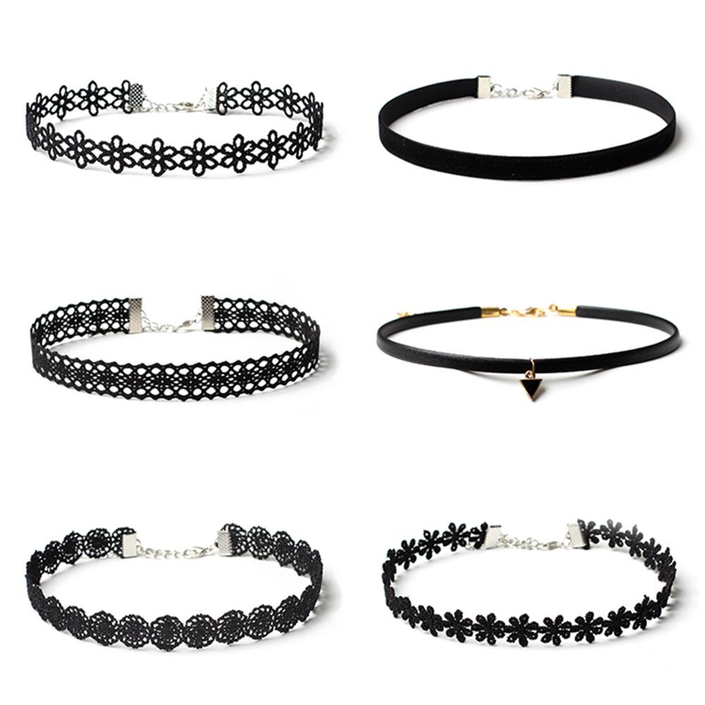 Minimalistisches europäisches & amerikanisches Lolita Spitzen Choker Halskettenset für Damen