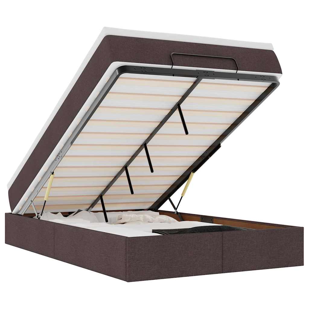 Ottoman Bed with Mattress Dark Brown 120x190 Cm Fabric