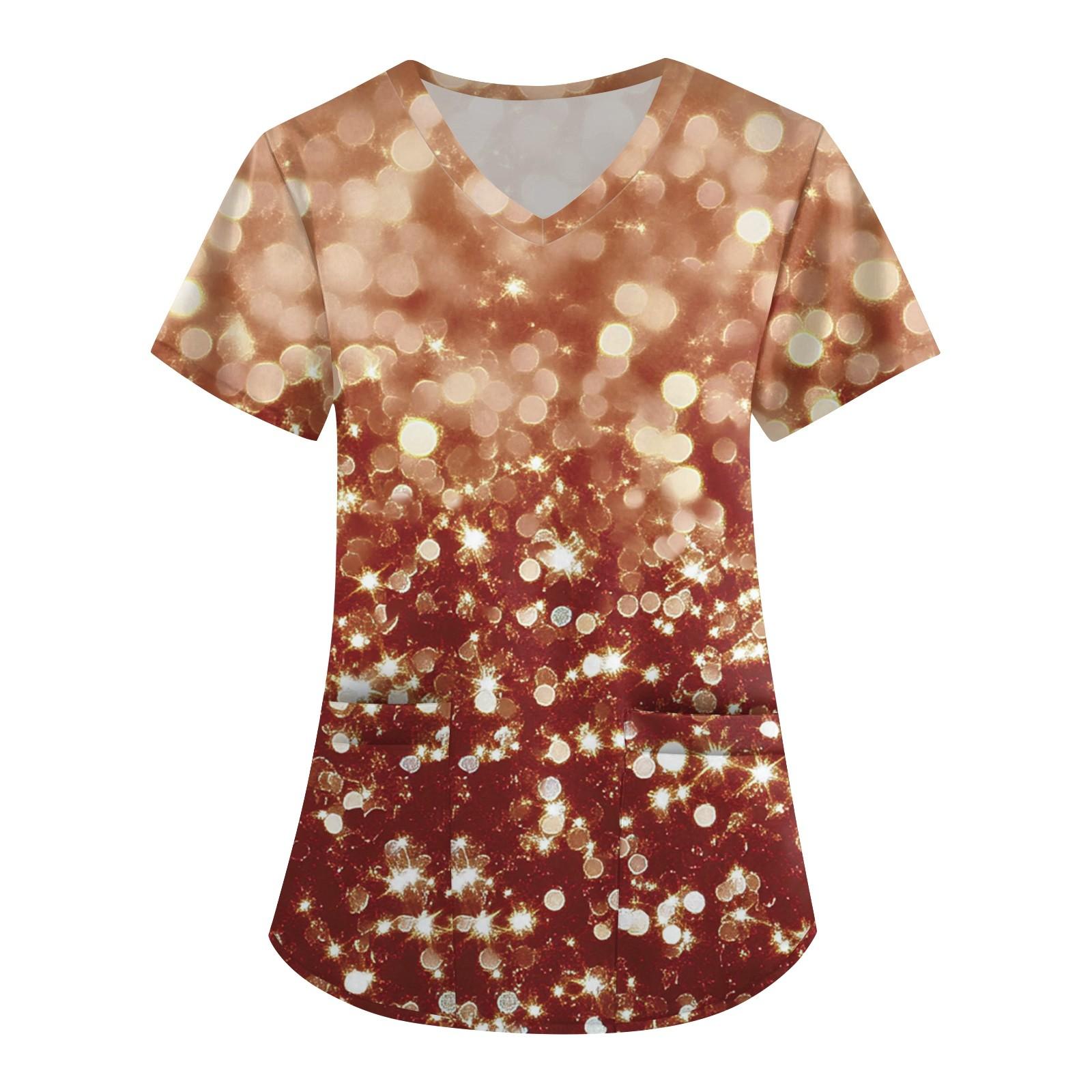 

Короткий рукав для женщин мода V-образный вырез ретро принт талия завернутый топ футболка XXXL золотой