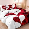 3pcs Valentine's Day Bedding Set Red And White Heart Rose Lettering Print Duvet Cover Set Romantic Design Soft Fabric