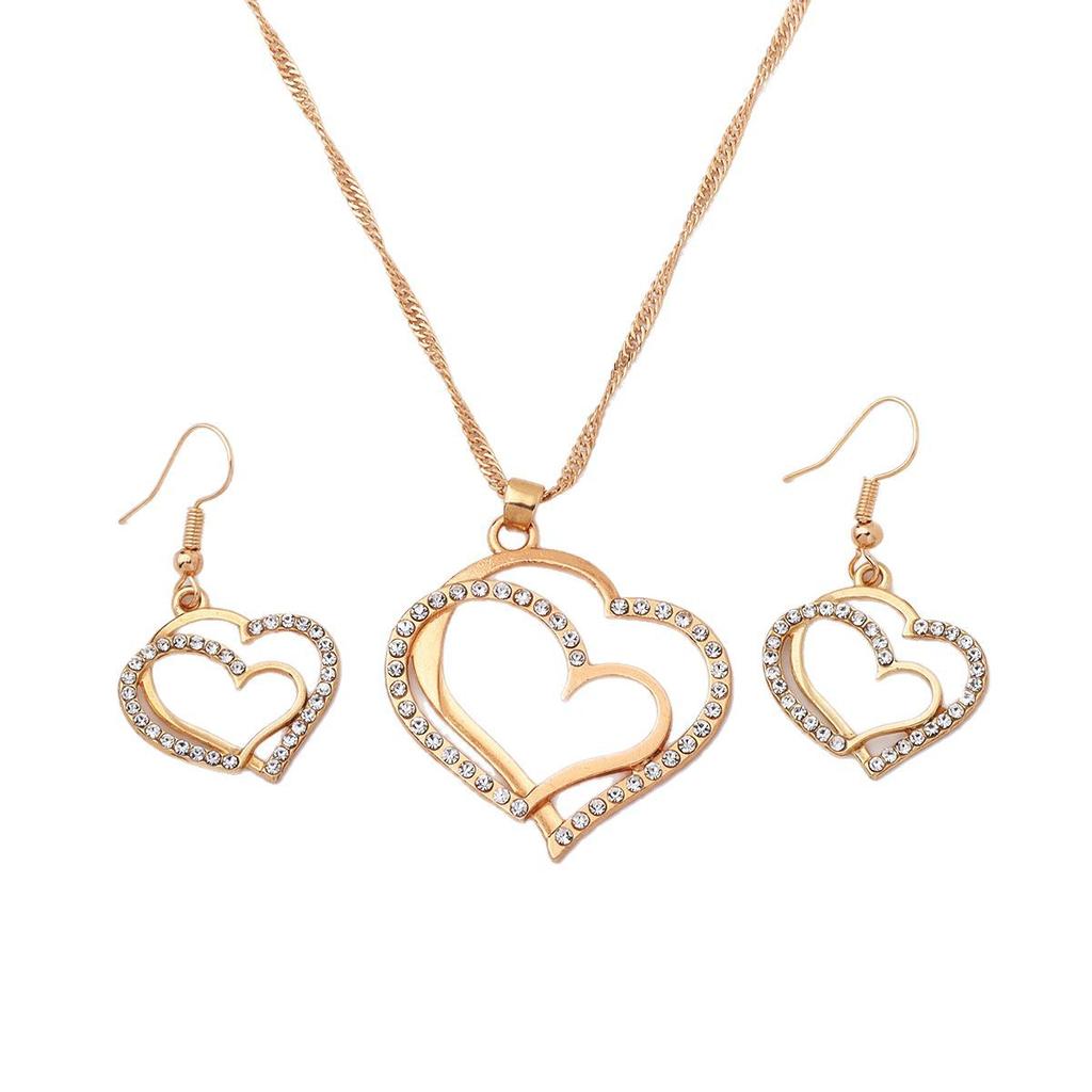 Ladies' Fashion Design Sense Peach Heart Inlaid with Rhinestones Necklace Earrings Zircon Set Wedding Party Holiday Gift