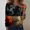 Women's Casual Long Sleeve Neck Top with Halloween Print