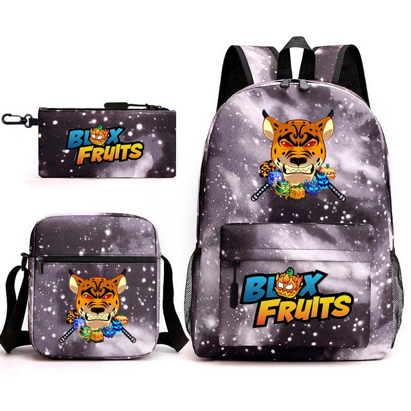 Mochila Escolar para Adolescentes Jogo Blox Fruits Fruta do Demônio Escola Primária Estrela Pintura Térmica Conjunto de 3 peças