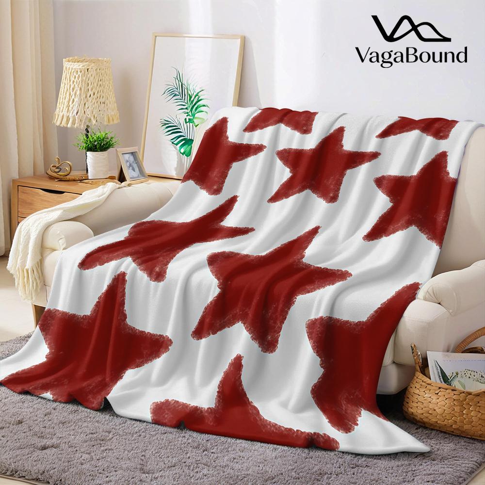 Warm Red Star Pattern Flannel Blanket Warm Soft Halloween Christmas Couch Warm Cozy Decorative Decor Gift for All Season
