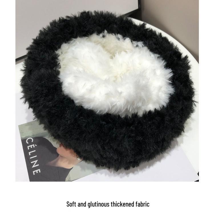 Women's Korean Contrast Color Plush Winter Hat with Ear Protection - Warm Wool Knit, Small Face Design