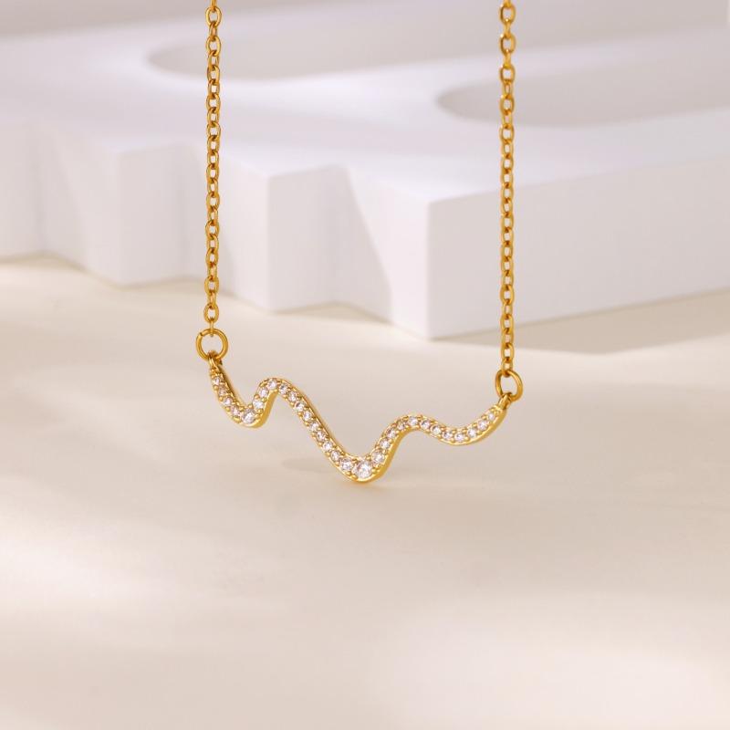 Niche design wave necklace women's light luxury zircon collarbone chain neck chain new corrugated pendant