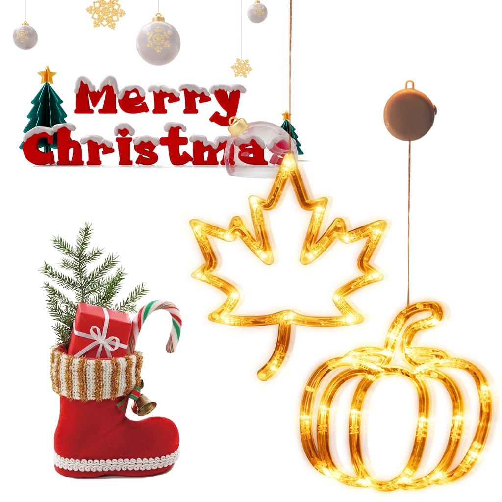 Maple Leaves Pumpkin LED Lights with Suction Cup Halloween Window Lights Halloween Lights Decorations Thanksgiving Decorations