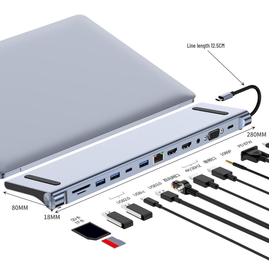 Cross-Border Twelve-in-One Type-C Dual HDTV Expansion Dock with Multi-Screen HD MST USB Hub