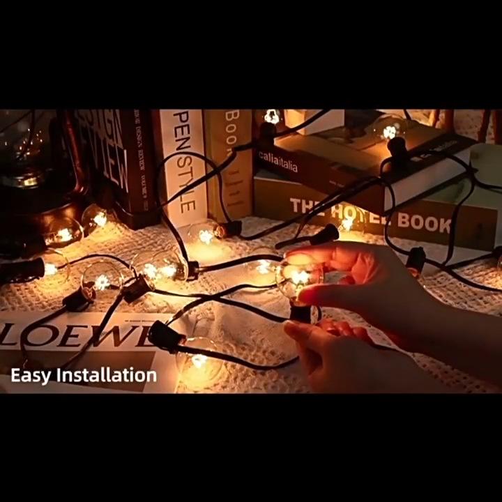 Solarbetriebene wasserdichte LED Edison G40 Lichterkette für den Außenbereich, für Camping und Weihnachtsdekoration