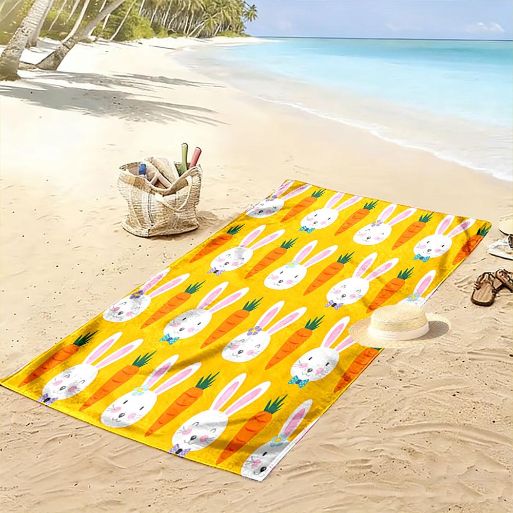 Bunnies and bright carrots Print beach towel, quick drying, suitable for travel, outdoor sports, jogging, the beach and swimming, gift